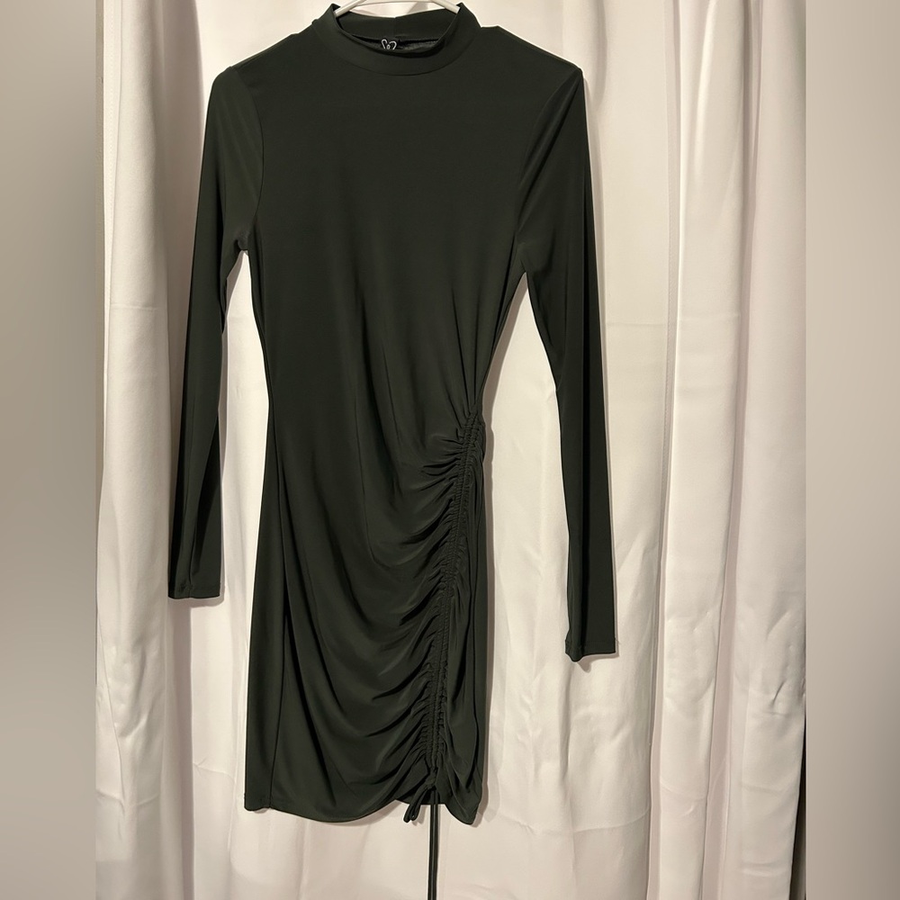 Windsor Green Long Sleeve Body Con Ruched Dress